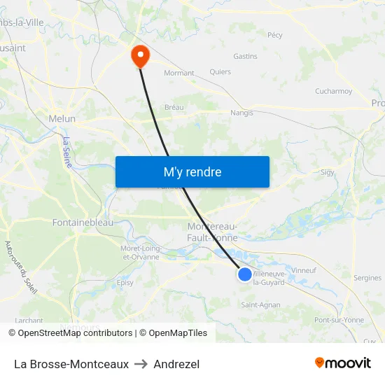 La Brosse-Montceaux to Andrezel map