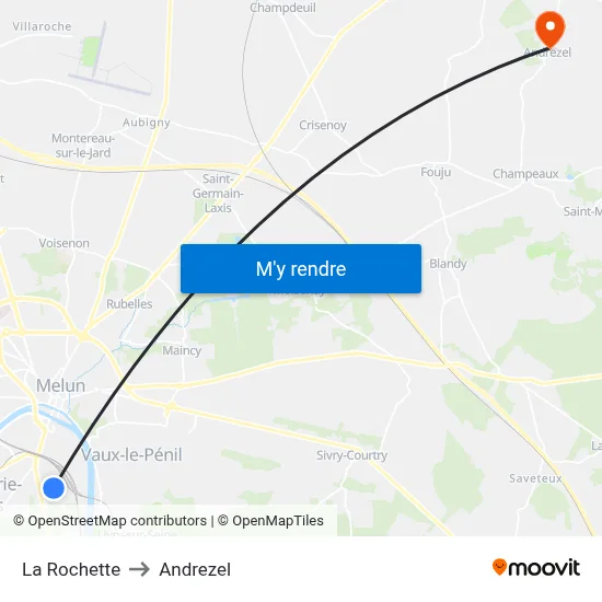 La Rochette to Andrezel map