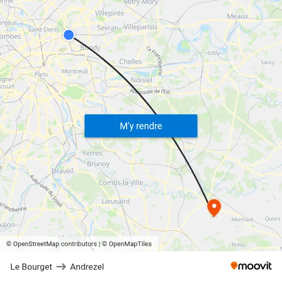 Le Bourget to Andrezel map