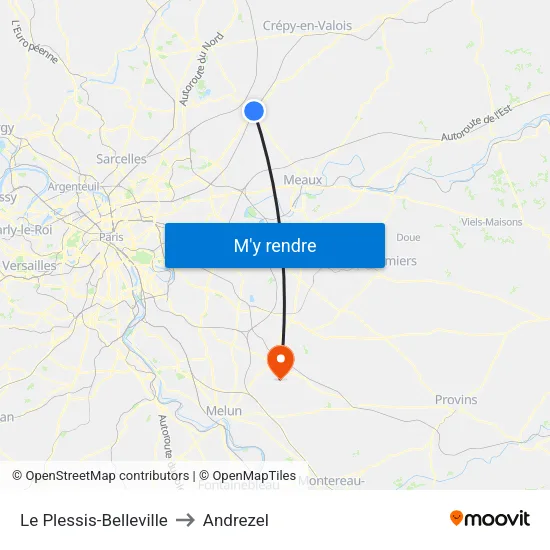 Le Plessis-Belleville to Andrezel map