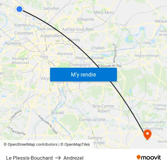 Le Plessis-Bouchard to Andrezel map