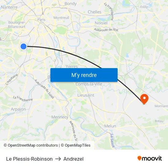 Le Plessis-Robinson to Andrezel map