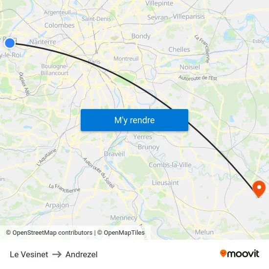 Le Vesinet to Andrezel map