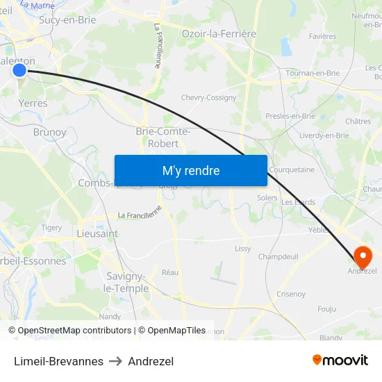 Limeil-Brevannes to Andrezel map