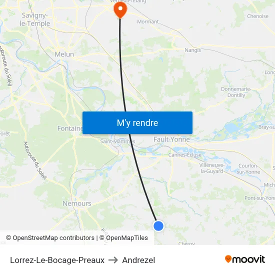 Lorrez-Le-Bocage-Preaux to Andrezel map