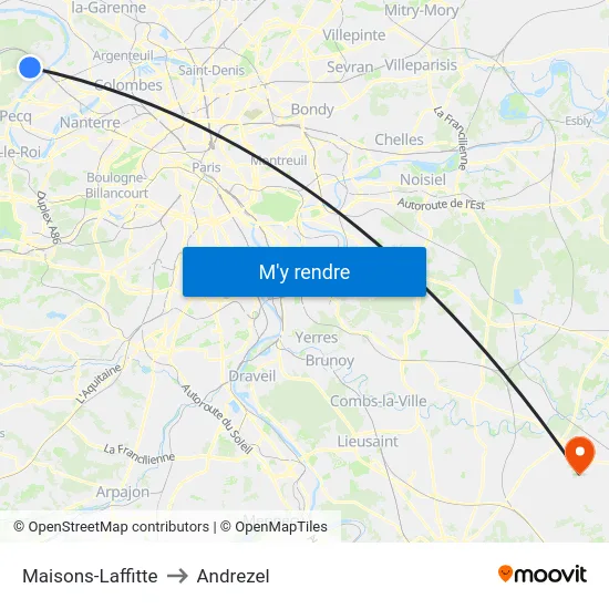Maisons-Laffitte to Andrezel map