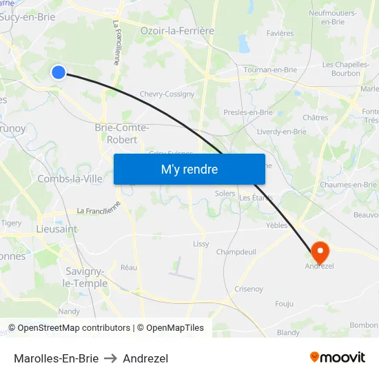 Marolles-En-Brie to Andrezel map