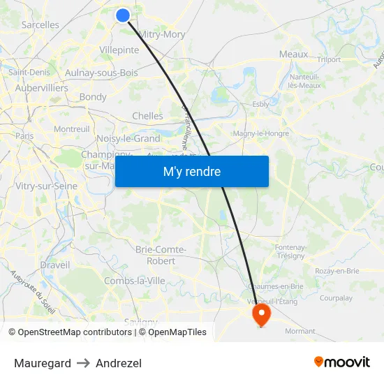 Mauregard to Andrezel map