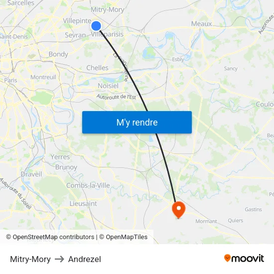 Mitry-Mory to Andrezel map