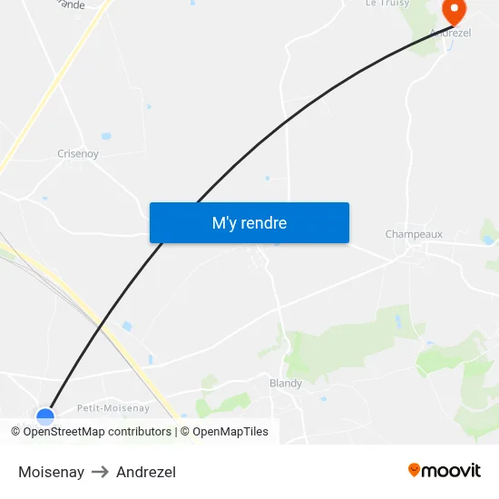 Moisenay to Andrezel map