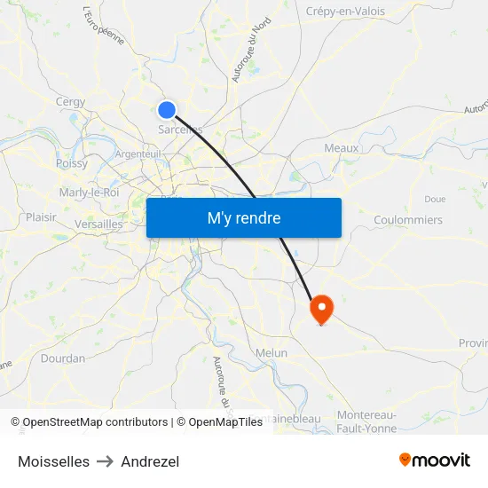Moisselles to Andrezel map