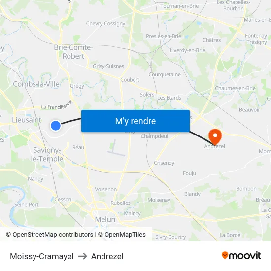 Moissy-Cramayel to Andrezel map