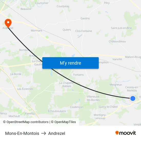Mons-En-Montois to Andrezel map