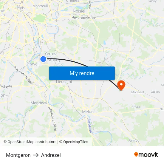 Montgeron to Andrezel map