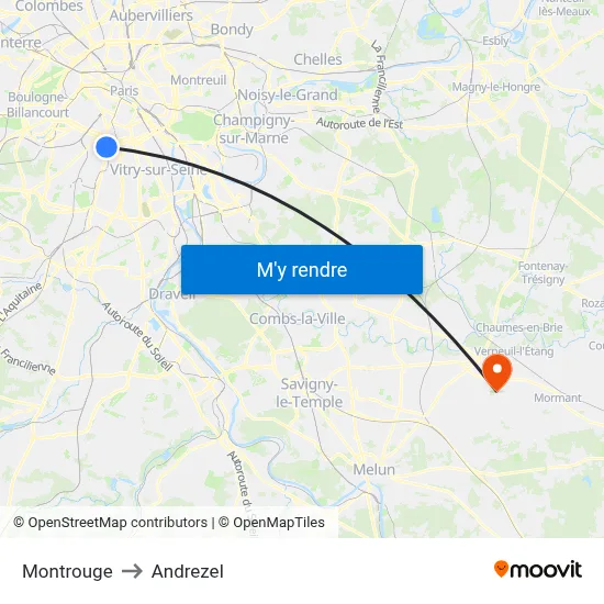 Montrouge to Andrezel map