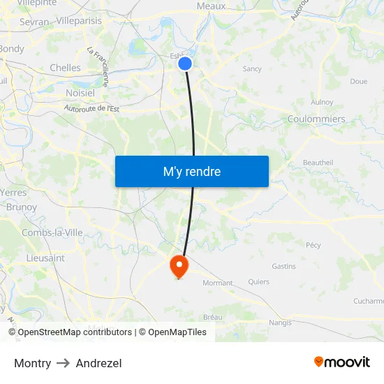 Montry to Andrezel map