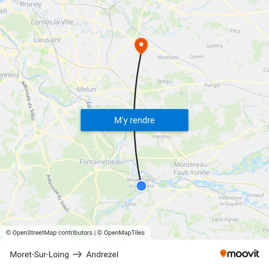 Moret-Sur-Loing to Andrezel map