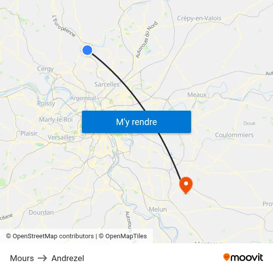 Mours to Andrezel map