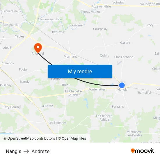 Nangis to Andrezel map