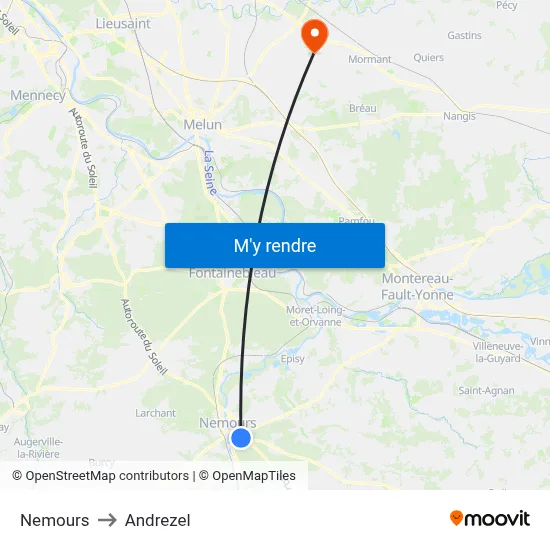 Nemours to Andrezel map