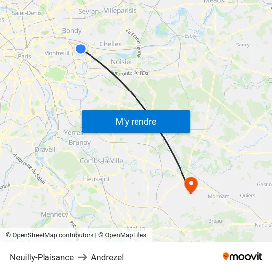 Neuilly-Plaisance to Andrezel map