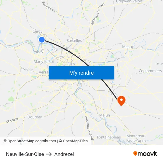 Neuville-Sur-Oise to Andrezel map