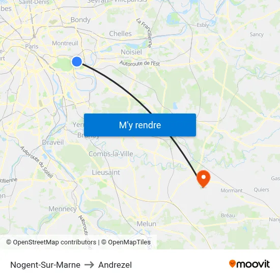 Nogent-Sur-Marne to Andrezel map