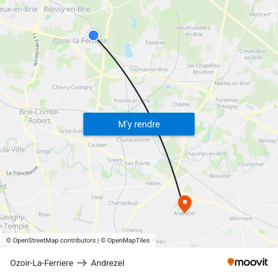 Ozoir-La-Ferriere to Andrezel map