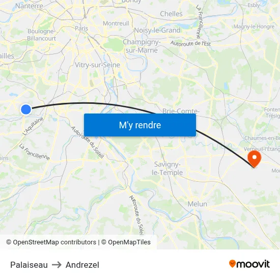 Palaiseau to Andrezel map