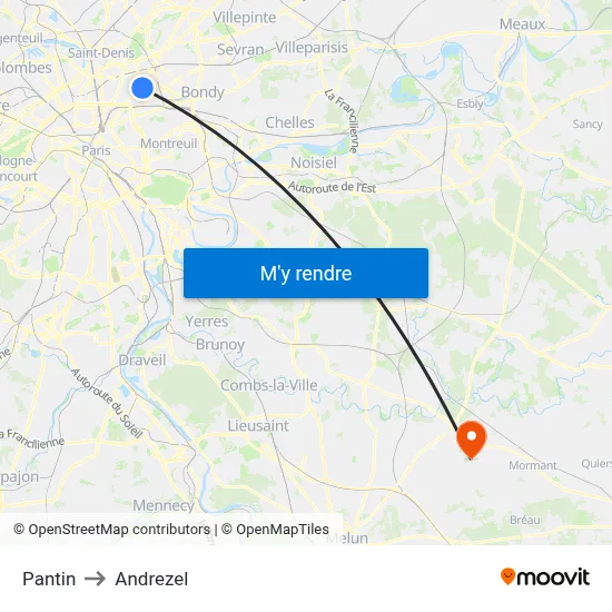 Pantin to Andrezel map