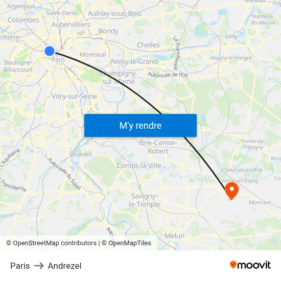 Paris to Andrezel map