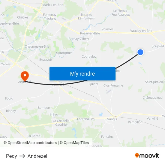 Pecy to Andrezel map