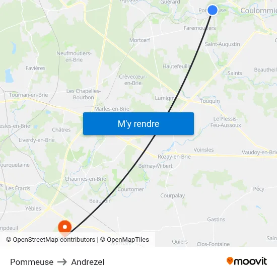 Pommeuse to Andrezel map