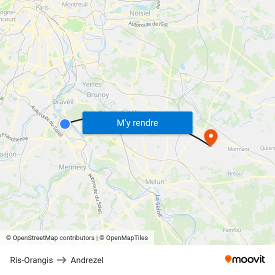 Ris-Orangis to Andrezel map