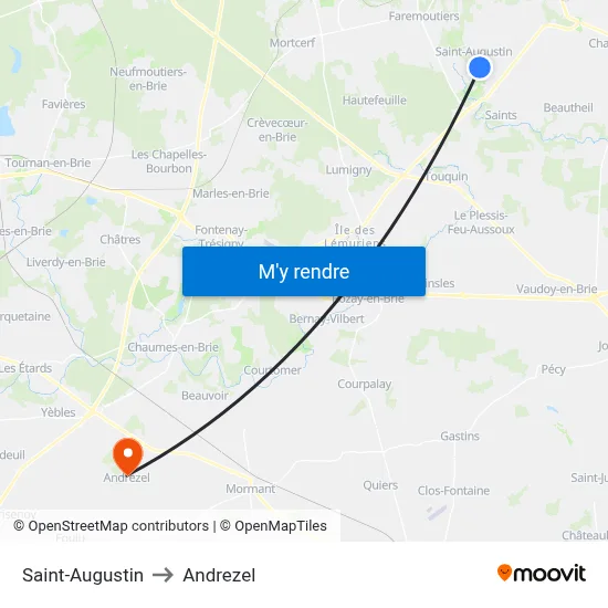 Saint-Augustin to Andrezel map