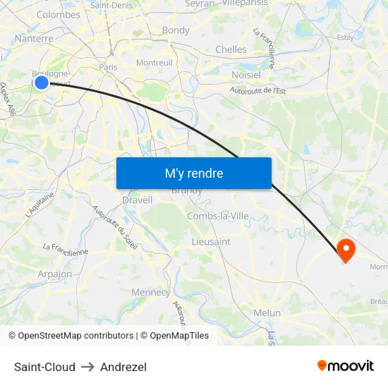 Saint-Cloud to Andrezel map