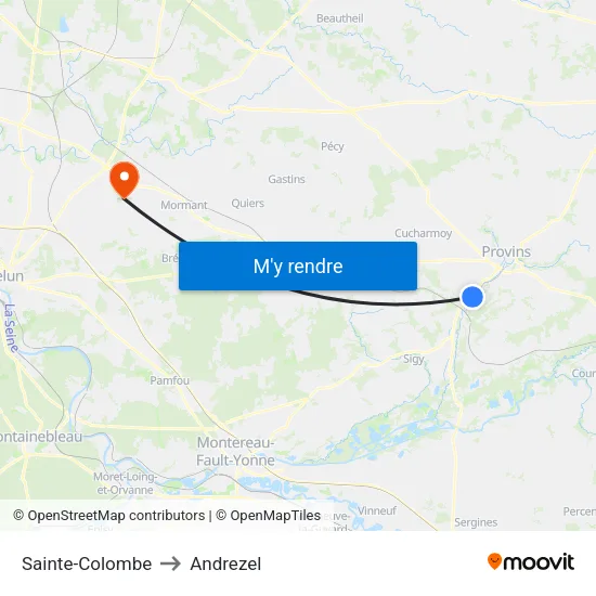 Sainte-Colombe to Andrezel map