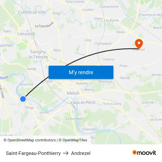 Saint-Fargeau-Ponthierry to Andrezel map