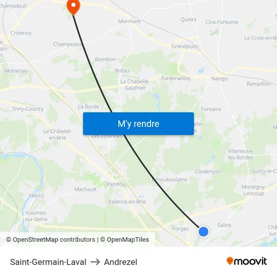 Saint-Germain-Laval to Andrezel map