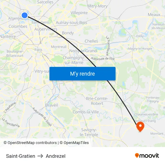 Saint-Gratien to Andrezel map