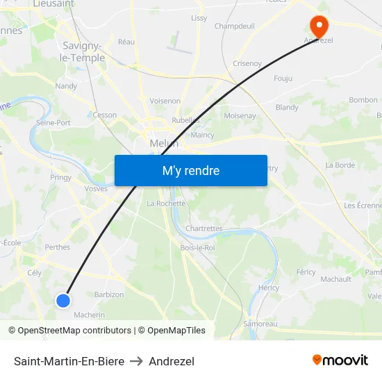 Saint-Martin-En-Biere to Andrezel map