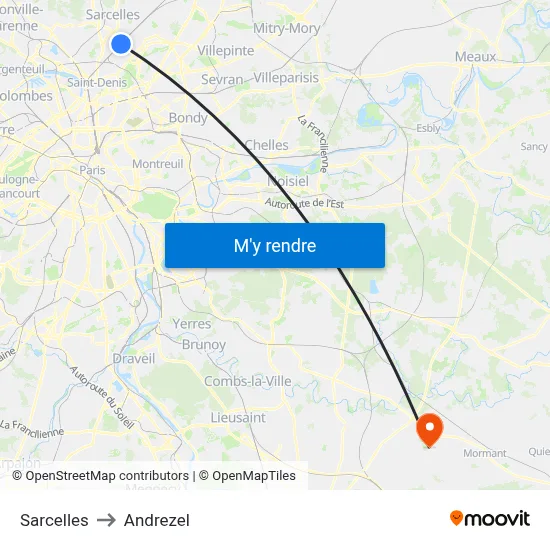 Sarcelles to Andrezel map