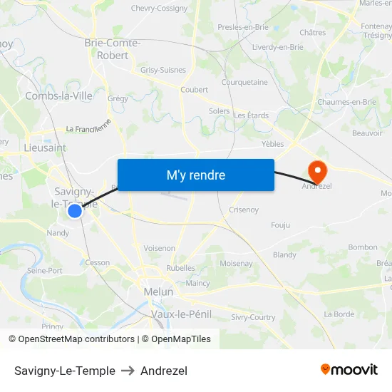 Savigny-Le-Temple to Andrezel map