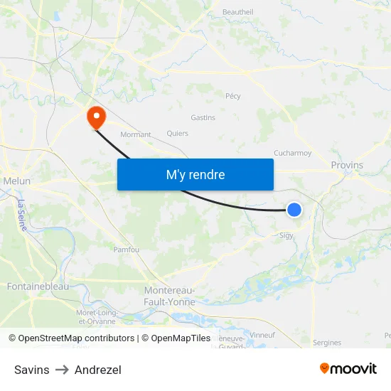 Savins to Andrezel map