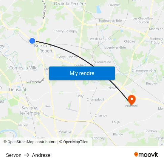 Servon to Andrezel map
