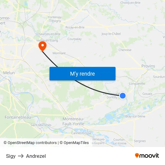 Sigy to Andrezel map