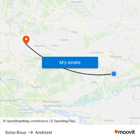 Soisy-Bouy to Andrezel map
