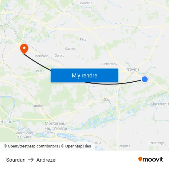 Sourdun to Andrezel map