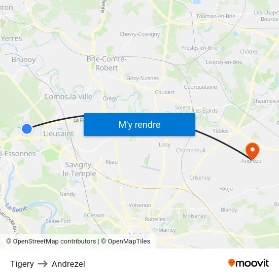 Tigery to Andrezel map