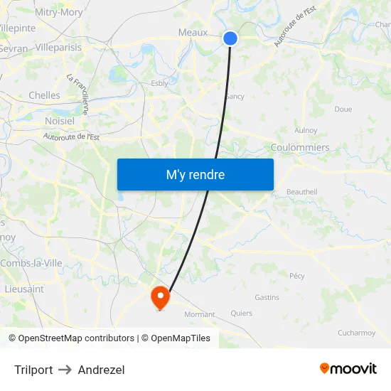 Trilport to Andrezel map